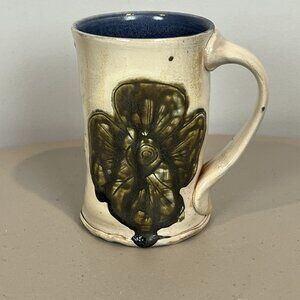 Handmade Pottery Floral Mug Dark Motif Signed
